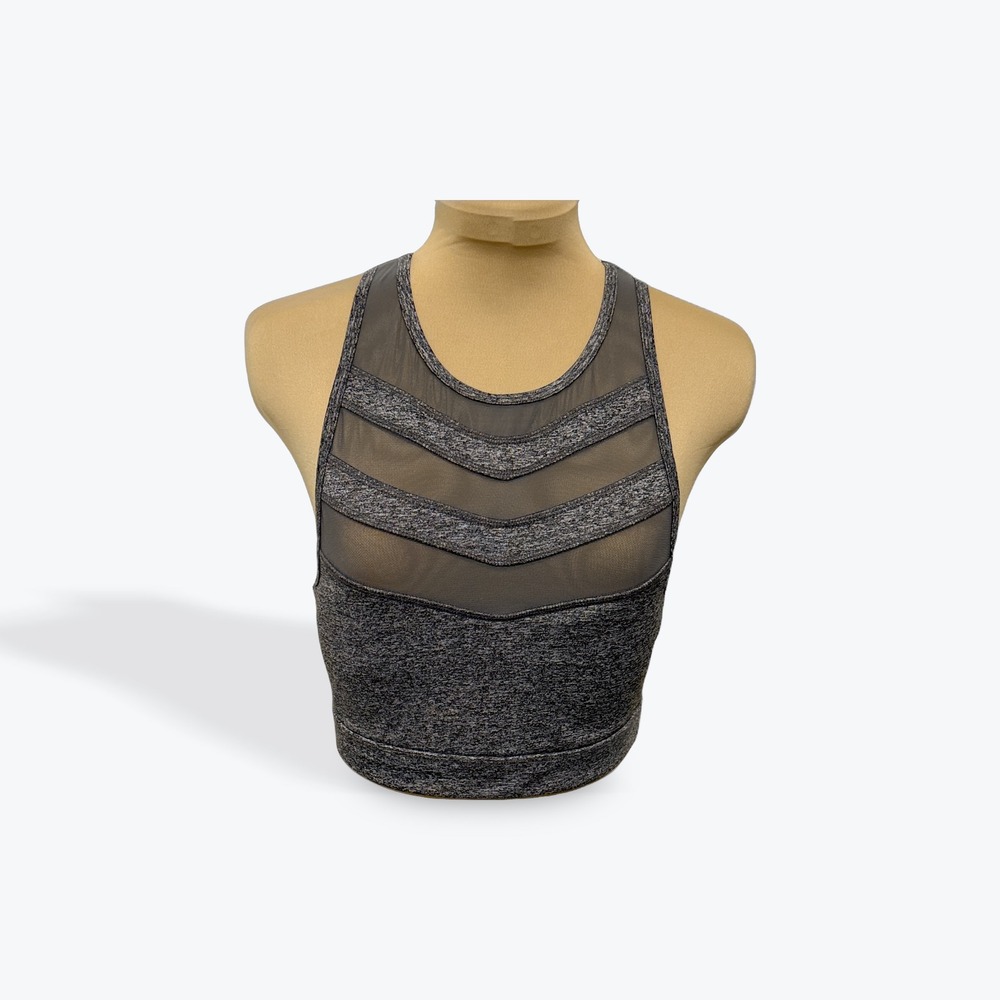C&C California Performance Mesh‎ Chevron Racerback Sports Bra Charcoal Size S